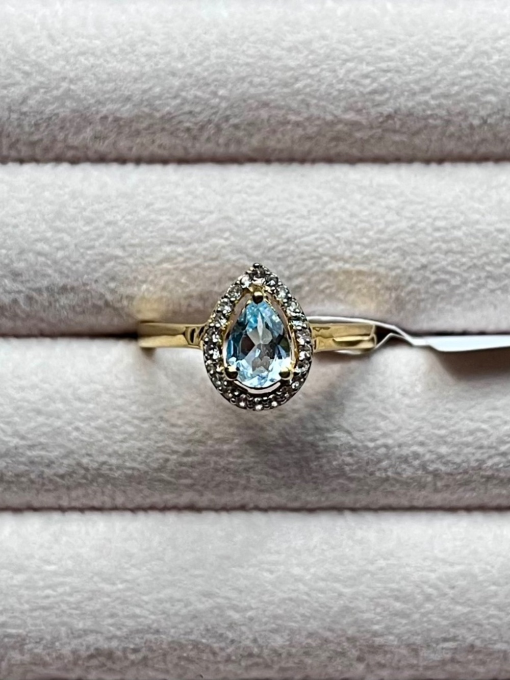 R127 | Genuine Teardrop-Cut Blue Topaz with Halo Ring